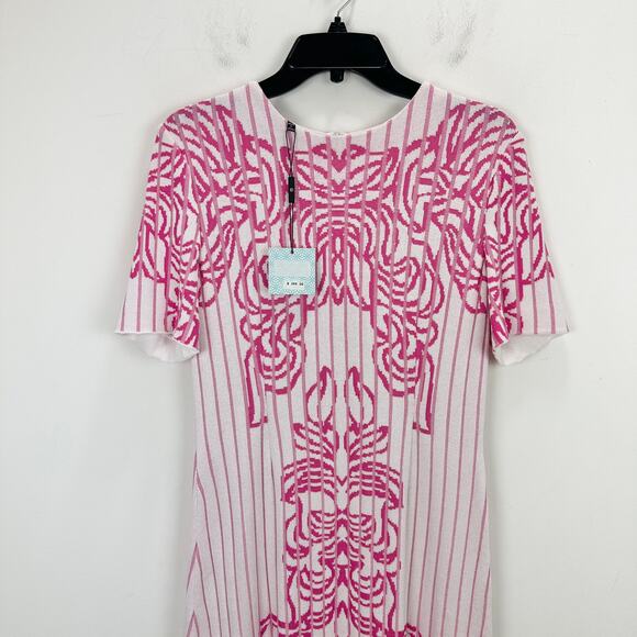 Ming Wang Jacquard Knit Dress Pink Floral Placement Printed A Line XS NWT - Picture 3 of 9